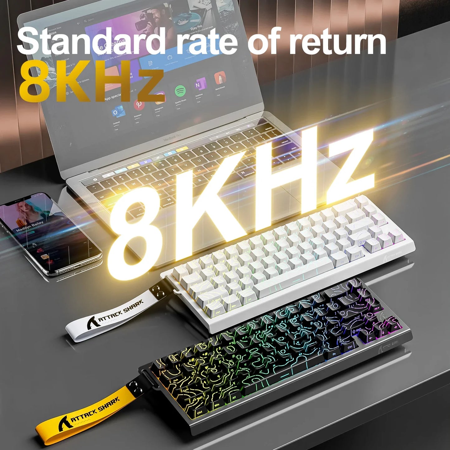 Magnetic 68-Key Wired Mechanical Gaming Keyboard – Hot-Swap PBT Keycaps, RGB Backlight, 8000Hz Polling, 0.125ms Response