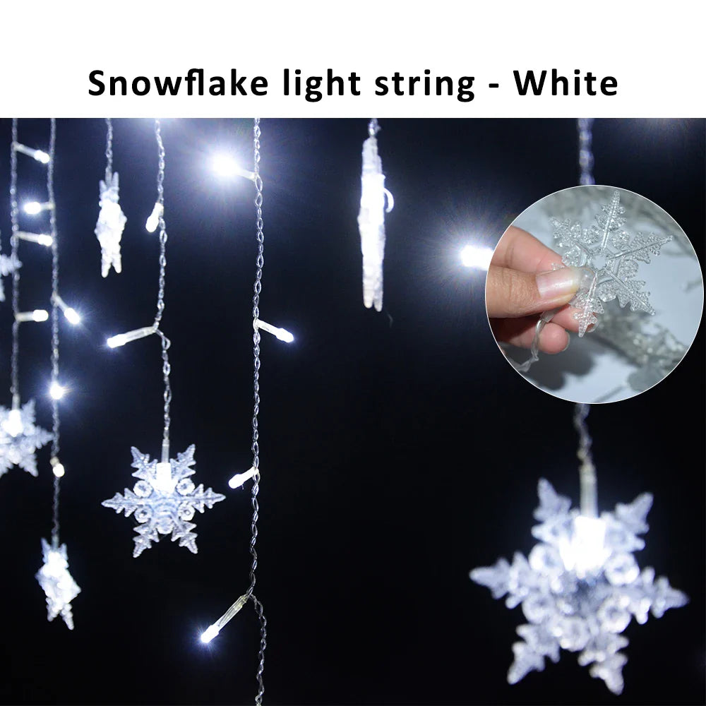 Snowflake LED Curtain String Lights 96-LED 3.5m (11.5ft) Fairy Christmas Lights 8 Modes IP44 Waterproof 50–70cm (20–28in) Drops EU/US Plug