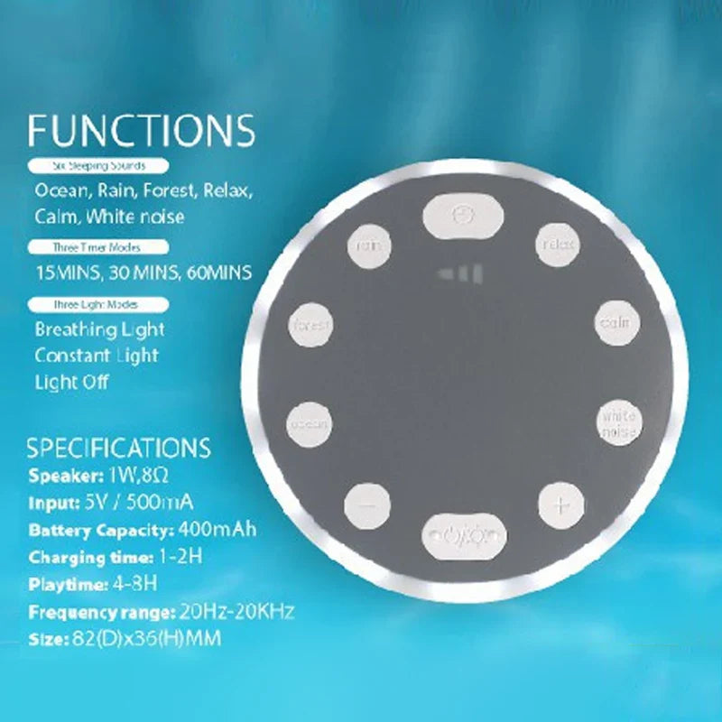 Portable White Noise Machine for Baby & Adult — Sleep Sound Machine with Night Light and Soothing Sounds