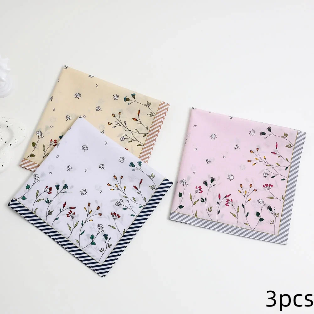 3-Pack Floral Cotton Handkerchiefs for Women, 17 x 17 in (43 x 43 cm) Sweat-Wiping Handkerchiefs – Wedding & Holiday Gift Set