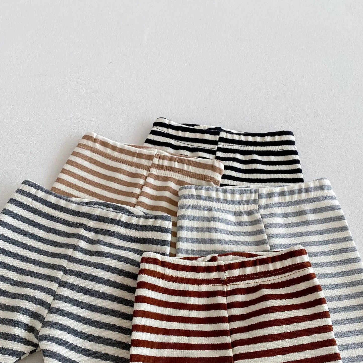 Cotton Patchwork Baby Leggings – Candy Color Striped Pants for Infants 12–36 Months, Unisex Elastic Waist