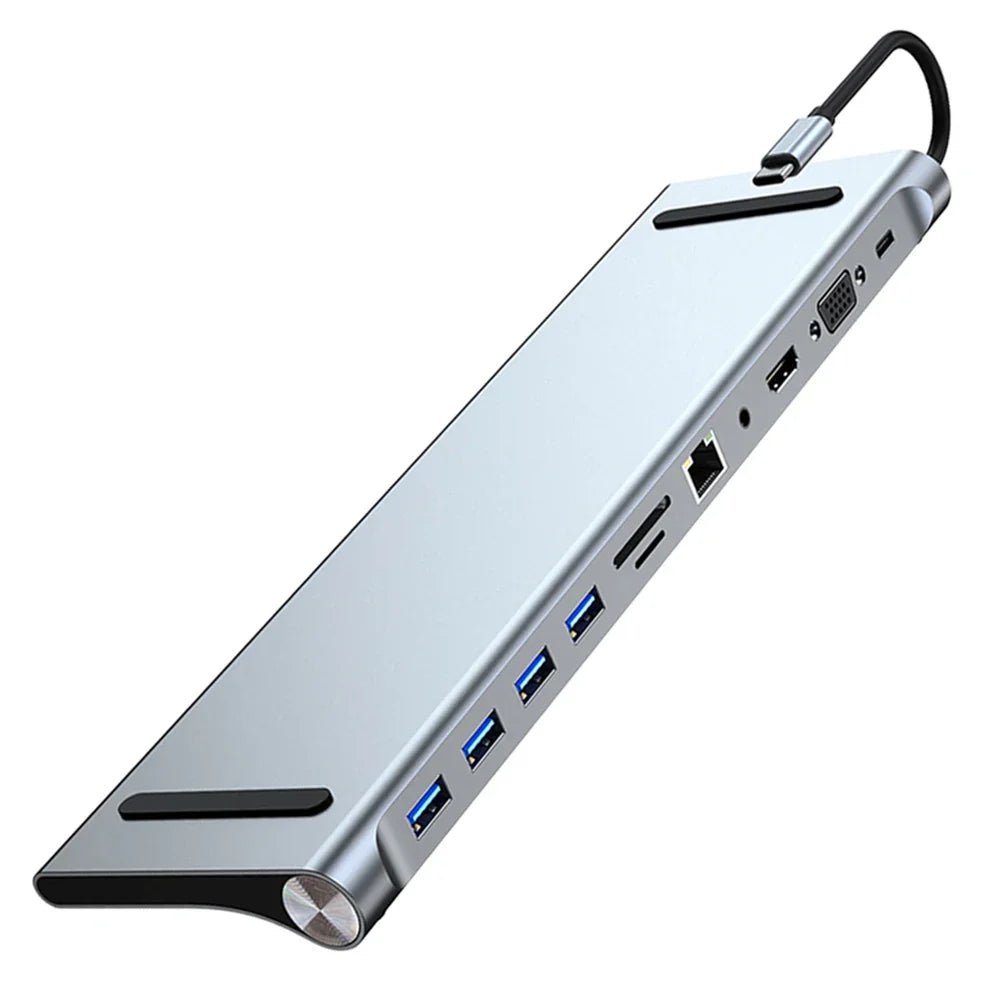 11-in-1 USB-C Docking Station Hub — 4K HDMI, VGA, 100W PD, 100Mbps Ethernet, SD/TF Card Slots, Audio, USB 3.0 + 3x USB 2.0