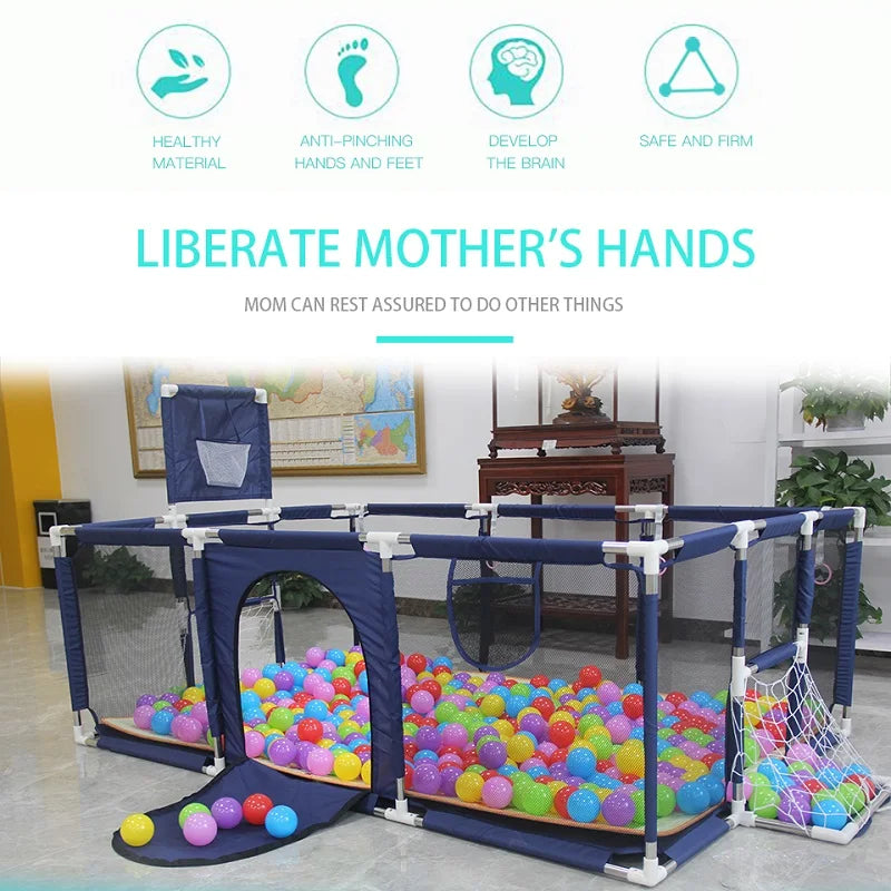 Baby Playpen Indoor Playard with Pull Rings – Ball Pit Compatible Activity Fence & Child Safety Barrier