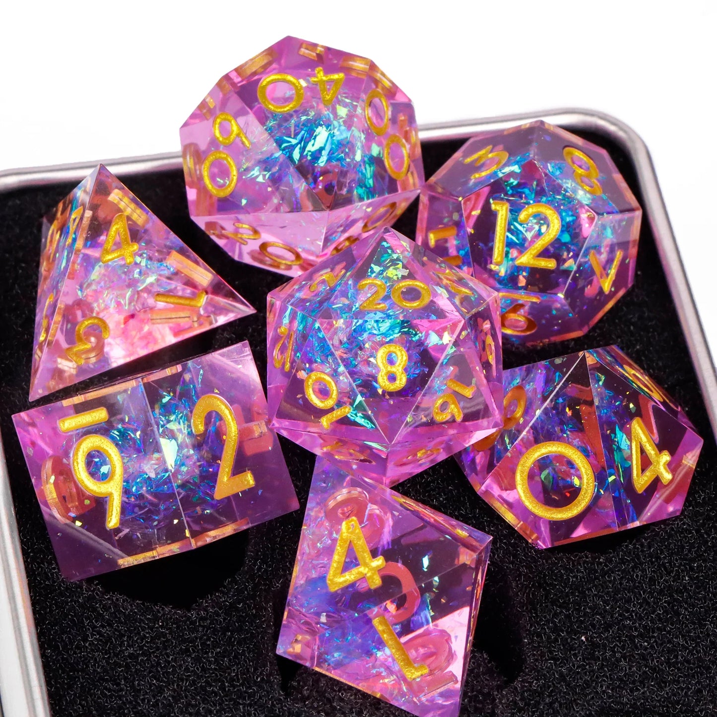 7-Piece Resin Sharp-Edge Polyhedral Dice Set for D&D & RPGs - D20 D12 D10 D8 D6 D4
