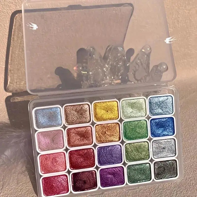 20-Color Metallic Watercolor Set - Portable Metal Tin with Shimmer Pearl Solid Paints and Art Supplies