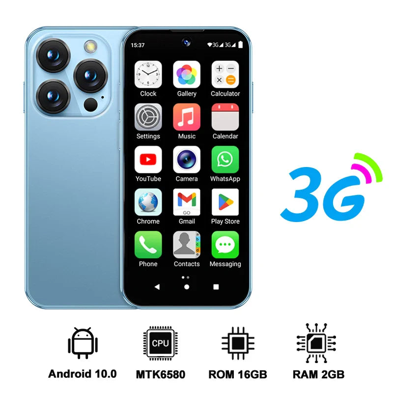 Mini Android Smartphone 3.88 in (9.86 cm) HD Display, 4G LTE Unlocked, 4GB/128GB or 2GB/16GB, 2000mAh Battery
