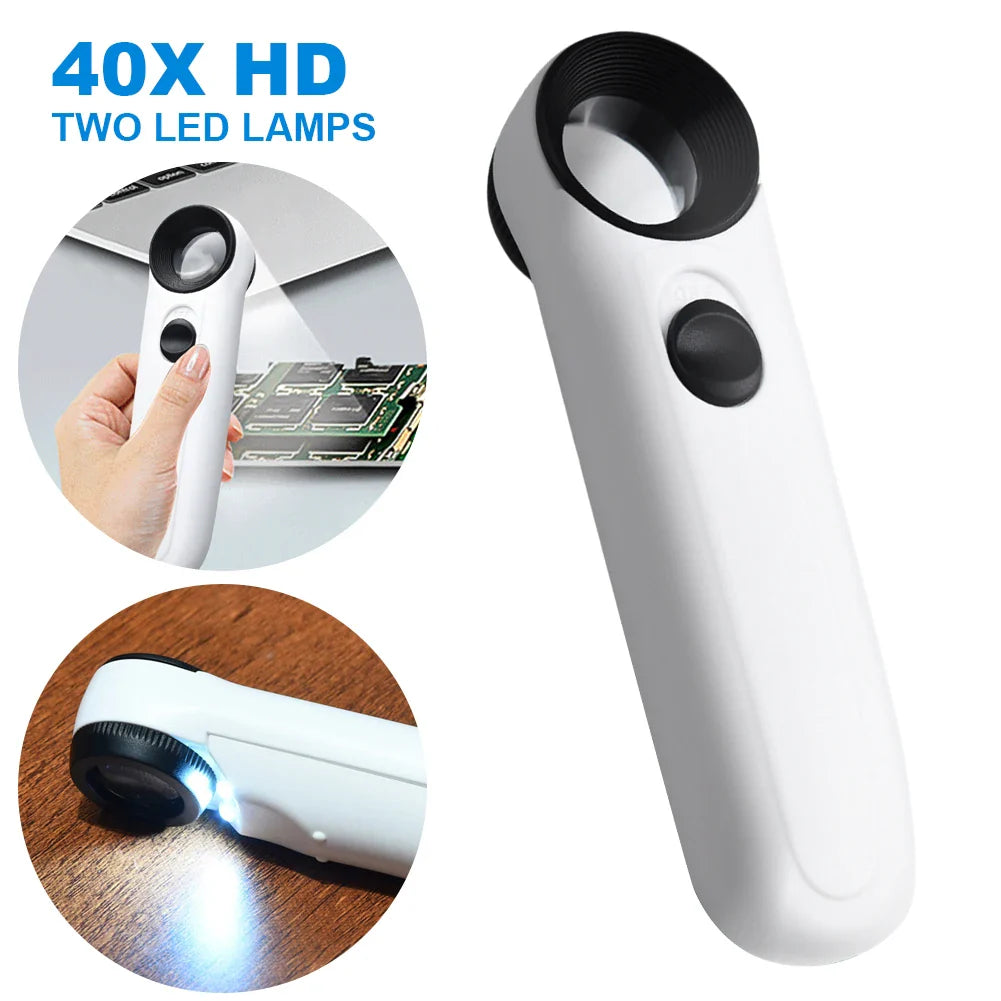 40X Illuminated Handheld Jeweler Loupe with Dual LED Lights for Jewelry, Diamond & Jade Inspection