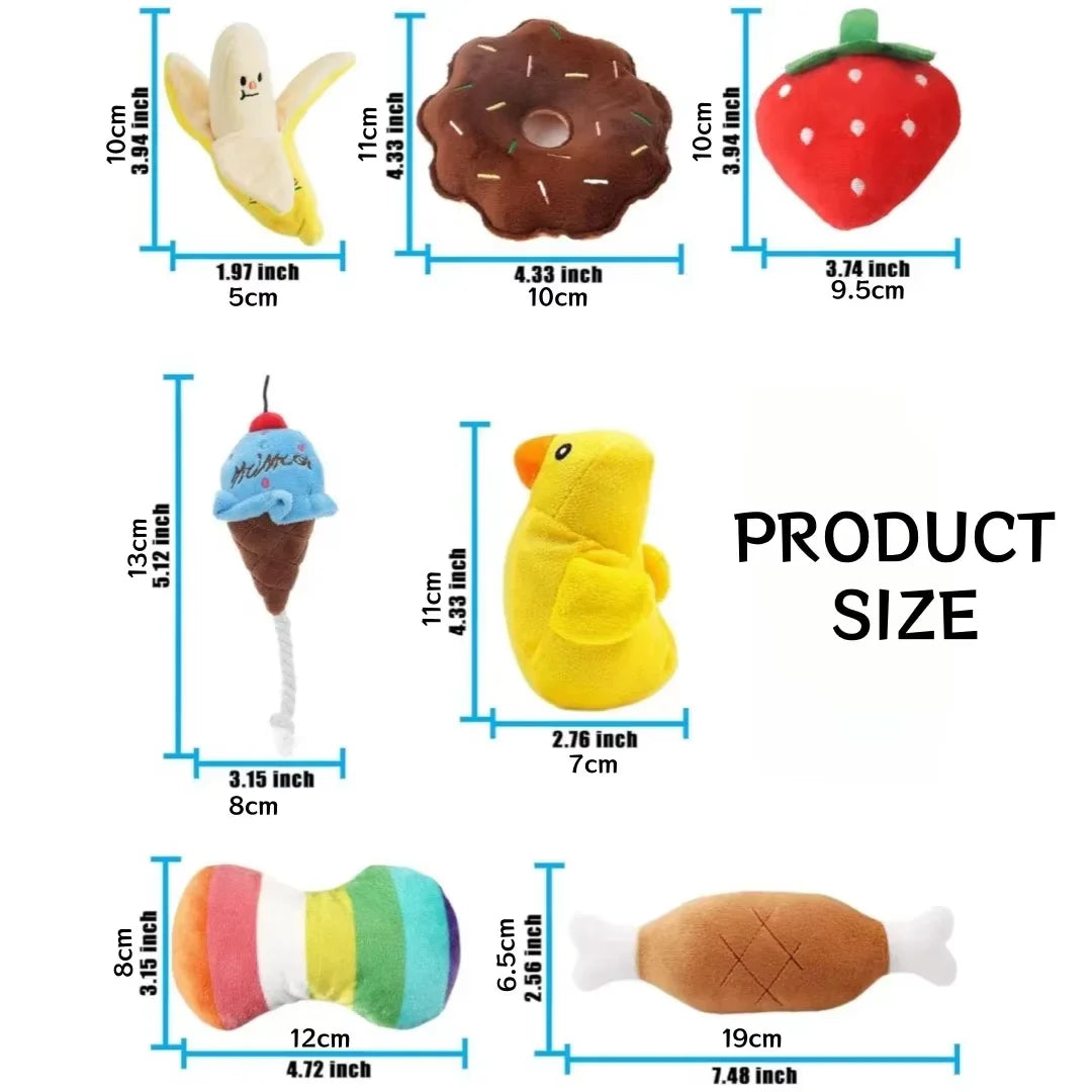 7-Piece Plush Puppy Squeaky Toy Set – Fruit & Vegetable Chew Toys for Dogs