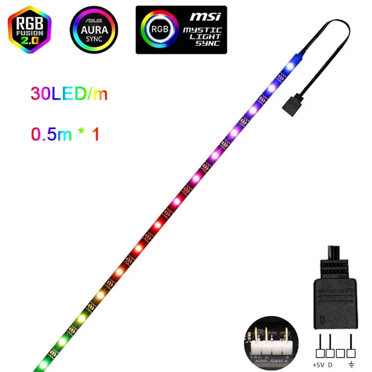 Addressable WS2812b 5V ARGB LED Strip – 3-Pin RGBIC PC Case Light (30/60 LEDs per m, IP30/IP65)