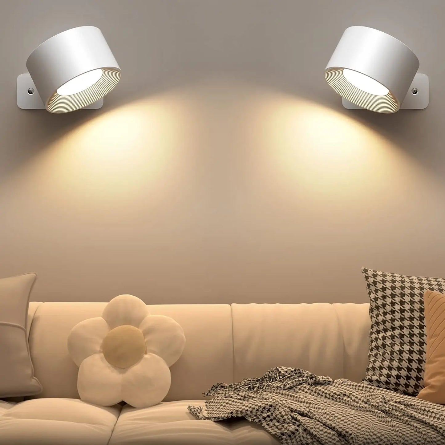 Rechargeable LED Wall Lamp 2000mAh — 360° Rotating Touch Sconce, Adjustable Color Temp & Dimmable Modern Nordic Bedroom Light