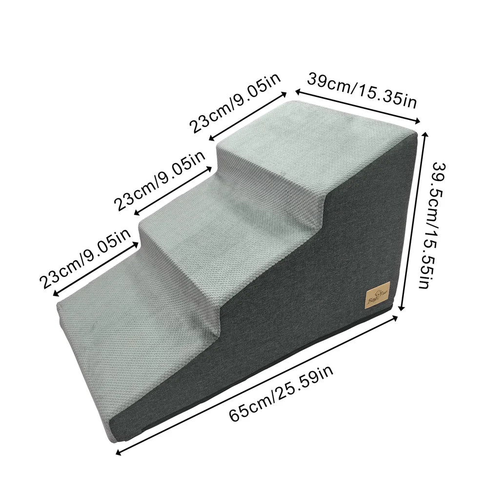Pet Stairs Ramp 3 & 4-Step — High-Density Foam Dog & Cat Ramp, Removable Washable Cover, Non-Slip Sofa Stairs