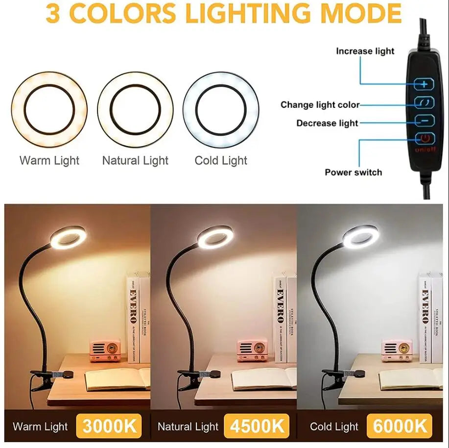 5X LED Magnifying Desk Lamp with 3-Color Adjustable Lighting — Clamp-On Magnifier for Crafts, Soldering, Nails & Jewelry