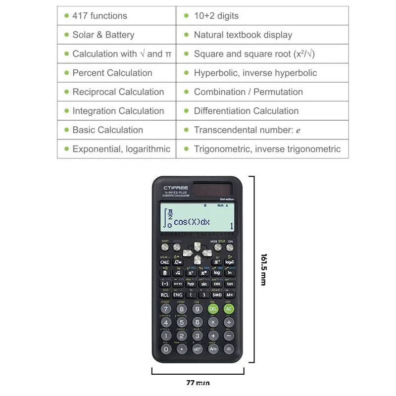 Scientific Calculator — Matrix & Equation Solver, Complex Number Function Calculator, 12-Digit Dual-Power for Office & Finance