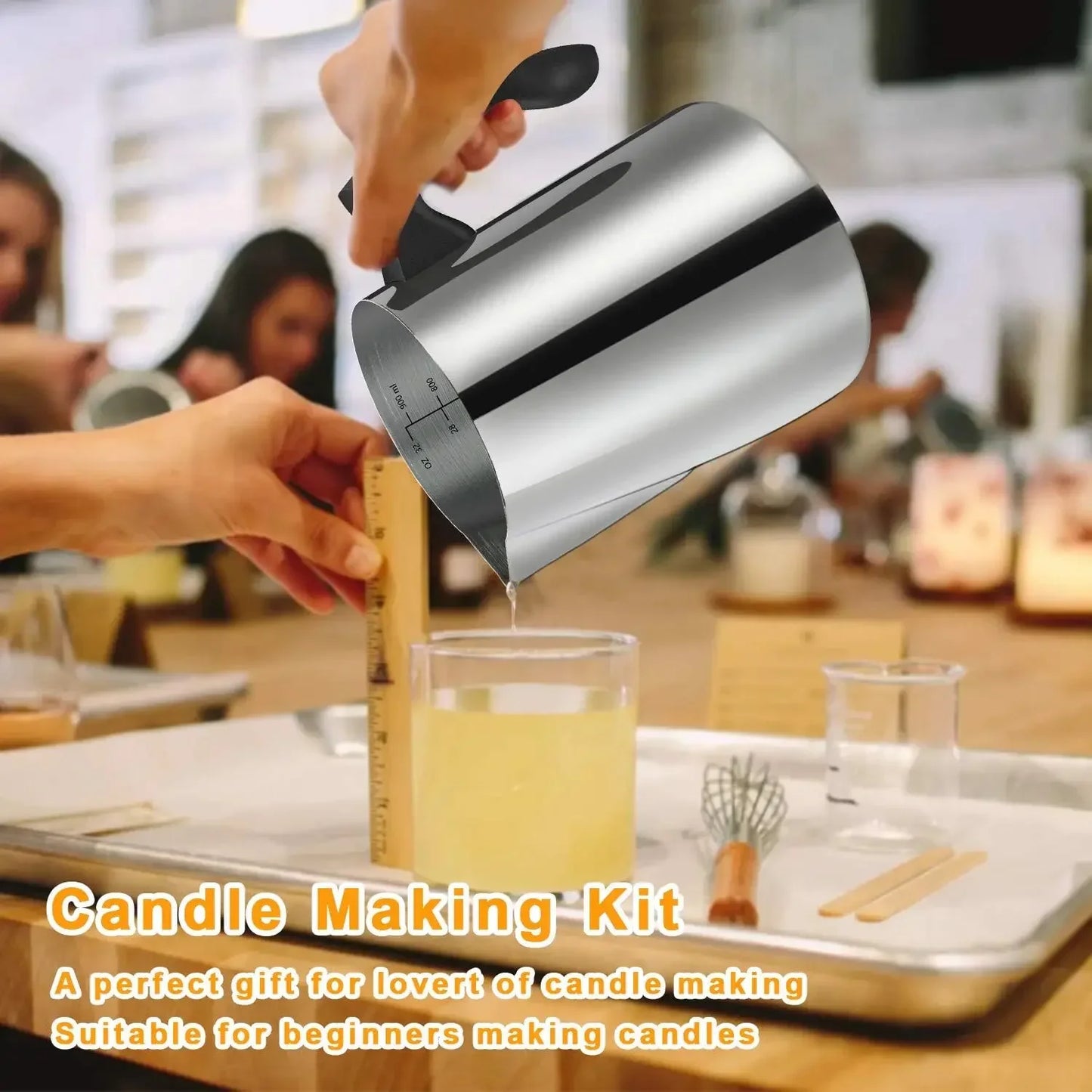 DIY Candle Making Kit with 500W Electric Hot Plate, 900ml/600ml Stainless Steel Melting Pot, Thermometer & Candle Tins