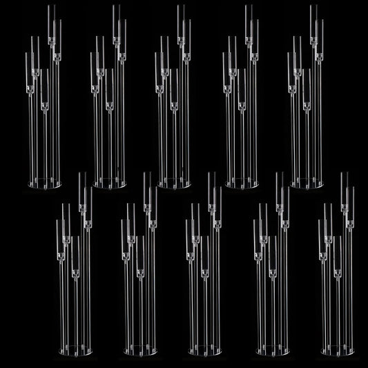 10-Pack Clear Acrylic 5-Arm Floor Candelabra 45.7in (116cm) – Wedding Table & Ceremony Centerpiece Candlestick Holder (LED Taper Compatible)
