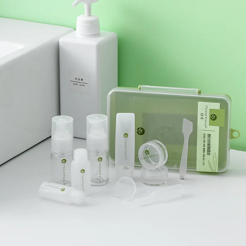 10-Pack Travel Refillable Cosmetic Dispenser Bottles – Portable Empty Spray & Pump Set for Air Travel