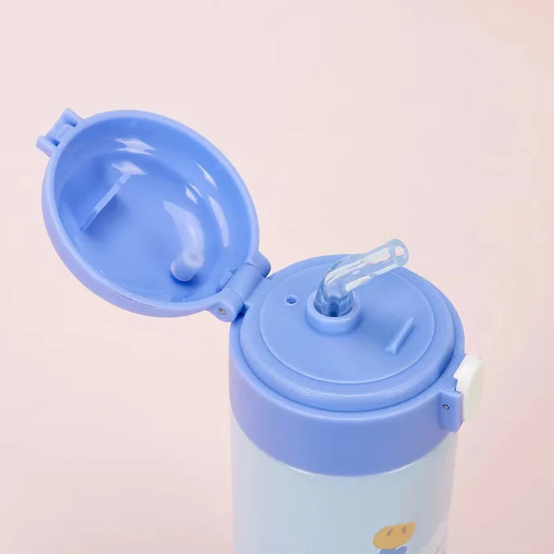 380ml Cute Cartoon Vacuum Flask - 304 Stainless Steel Insulated Water Bottle with Straw
