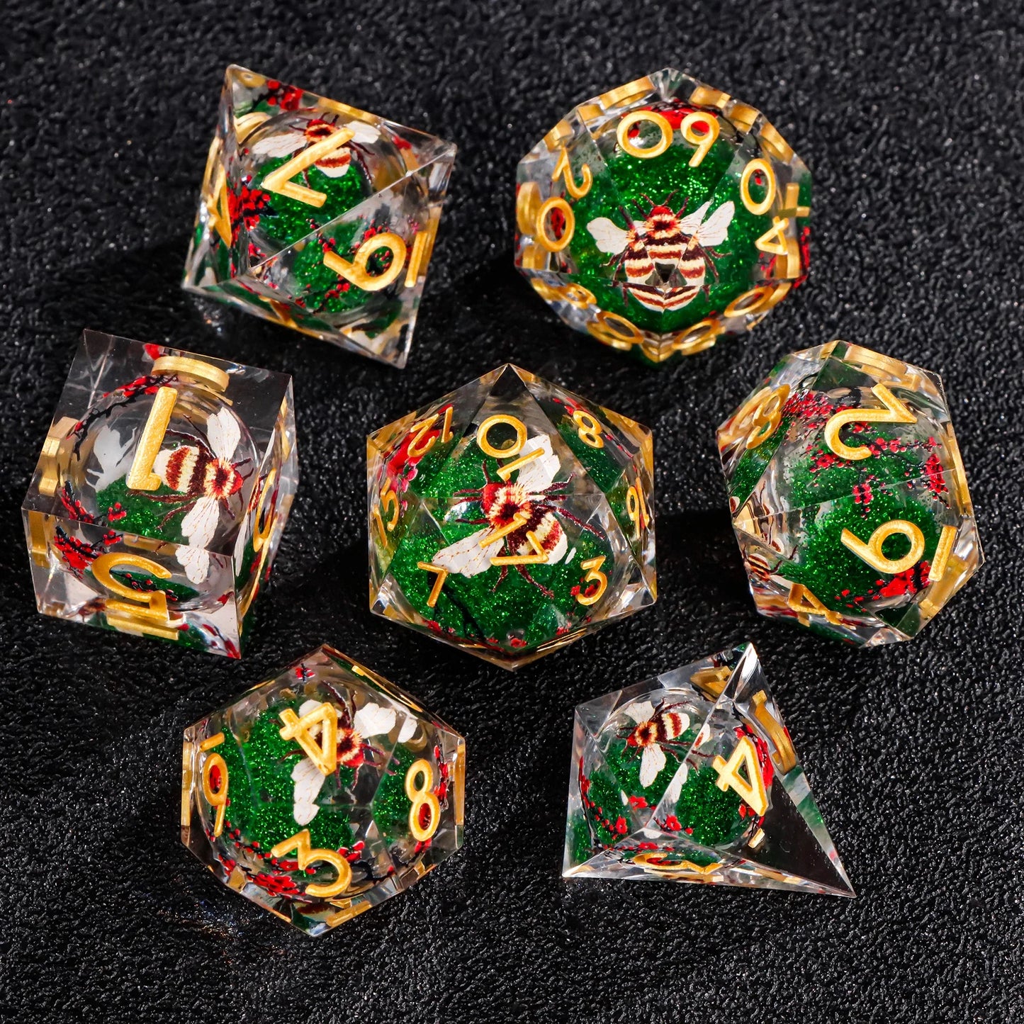 7-Piece Resin Sharp-Edge Polyhedral Dice Set for D&D & RPGs - D20 D12 D10 D8 D6 D4