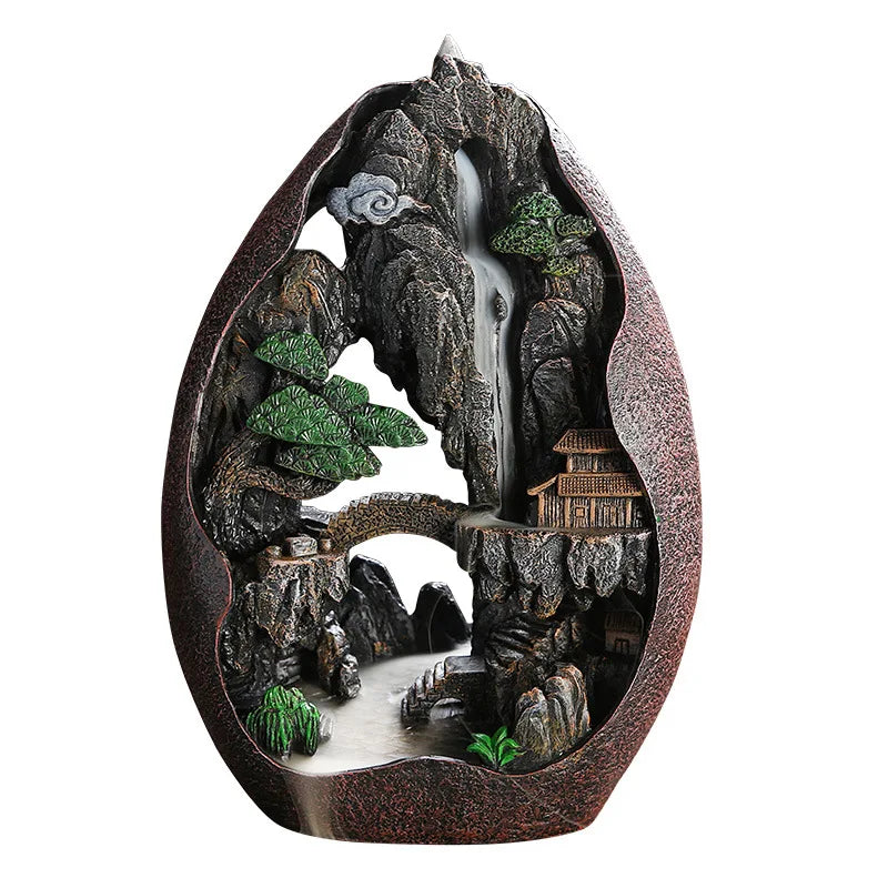 Backflow Waterfall Incense Burner - Resin Mountain River Incense Holder for Home Decor, Meditation & Aromatherapy