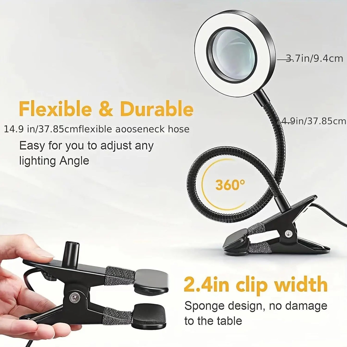 5X LED Magnifying Desk Lamp with 3-Color Adjustable Lighting — Clamp-On Magnifier for Crafts, Soldering, Nails & Jewelry