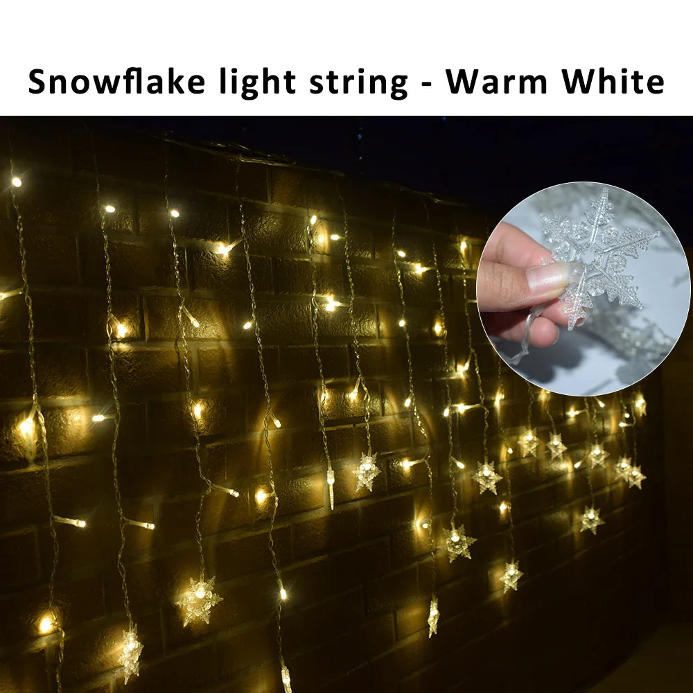 Snowflake LED Curtain String Lights 96-LED 3.5m (11.5ft) Fairy Christmas Lights 8 Modes IP44 Waterproof 50–70cm (20–28in) Drops EU/US Plug