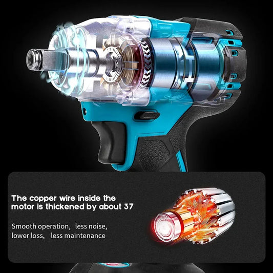 1/2-Inch (12.7mm) Brushless Cordless Impact Wrench 2-in-1 | 520 N·m Torque, LED Work Light, Universal 18–21V Battery Compatible