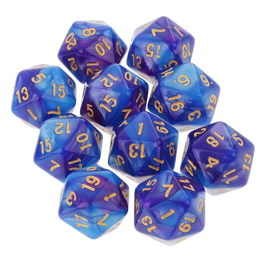 10-Pack Double-Color D20 Polyhedral Dice Set 20-Sided RPG Tabletop Gaming Dice 16 mm (0.63 in)
