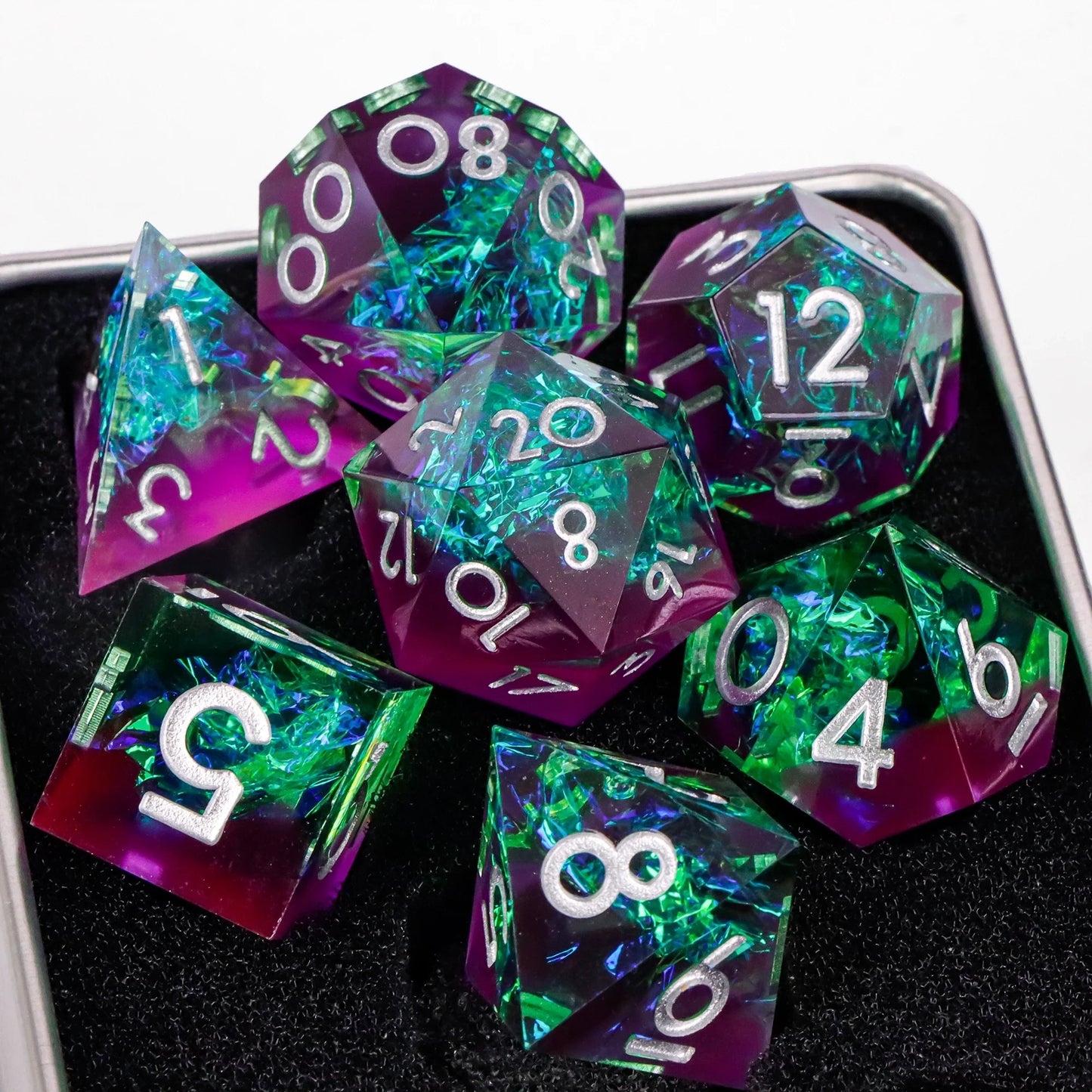 7-Piece Resin Sharp-Edge Polyhedral Dice Set for D&D & RPGs - D20 D12 D10 D8 D6 D4