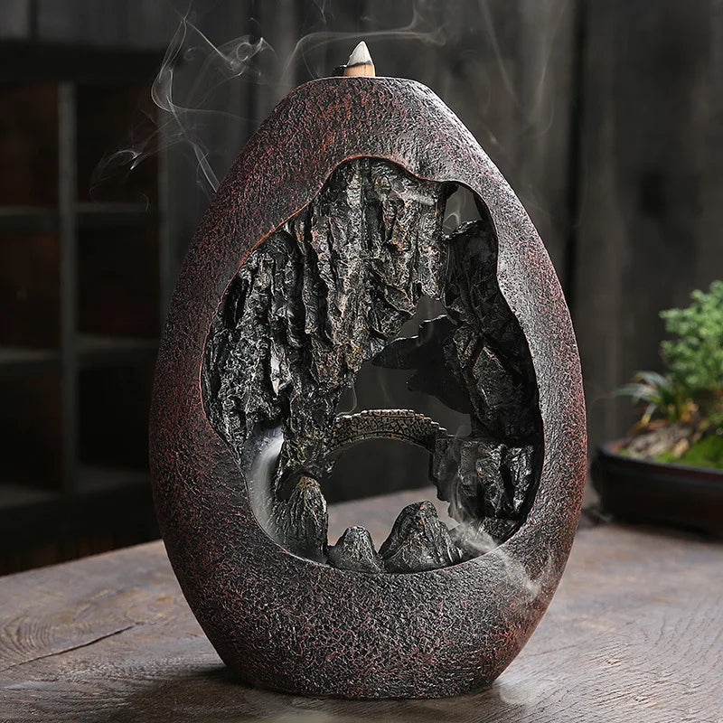 Backflow Waterfall Incense Burner - Resin Mountain River Incense Holder for Home Decor, Meditation & Aromatherapy