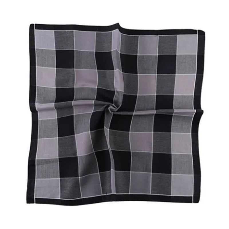 3-Pack 43 x 43 cm (17 x 17 in) 100% Cotton Men's Pocket Handkerchiefs Black Gray Striped and Check Patterns – Wedding Party Business