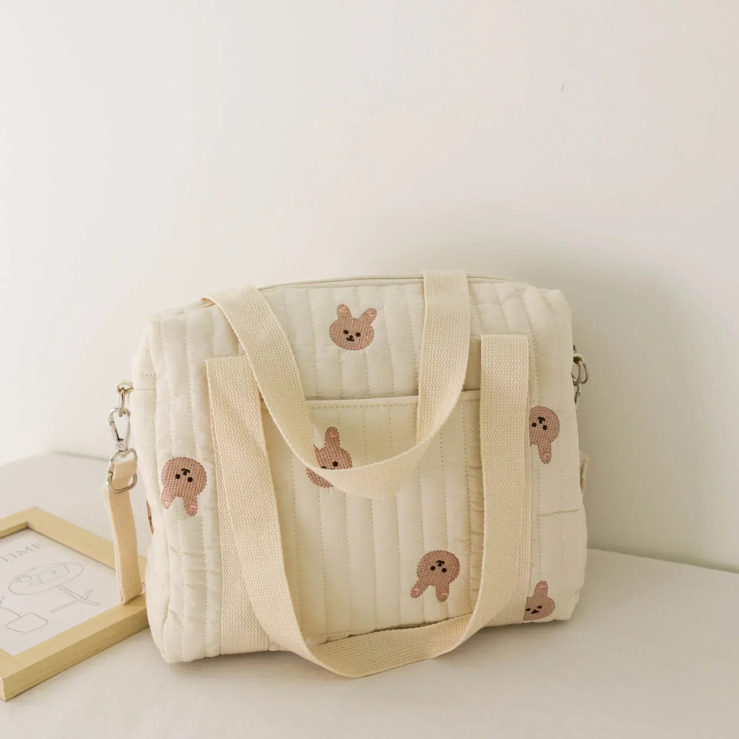 Embroidered Bear Baby Diaper Bag – Portable Maternity Shoulder Bag & Stroller Organizer