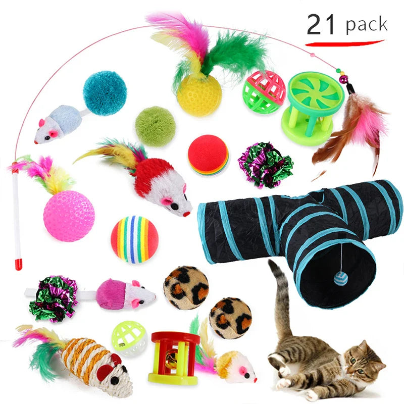 20-Piece Cat Toy Variety Pack – Interactive Kitten Toys Set with Sisal Mice, Feather Wands, Bell Balls & Plush