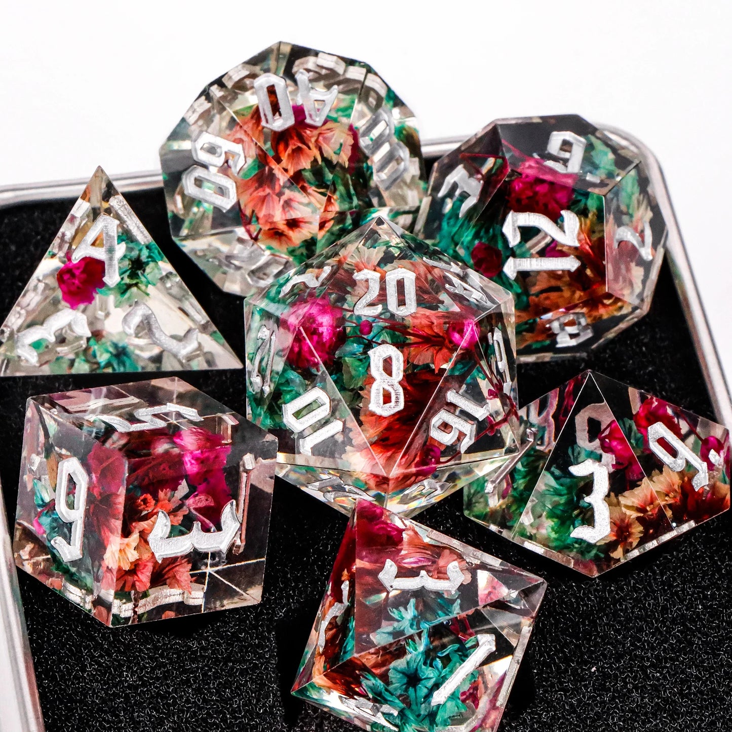 7-Piece Resin Sharp-Edge Polyhedral Dice Set for D&D & RPGs - D20 D12 D10 D8 D6 D4