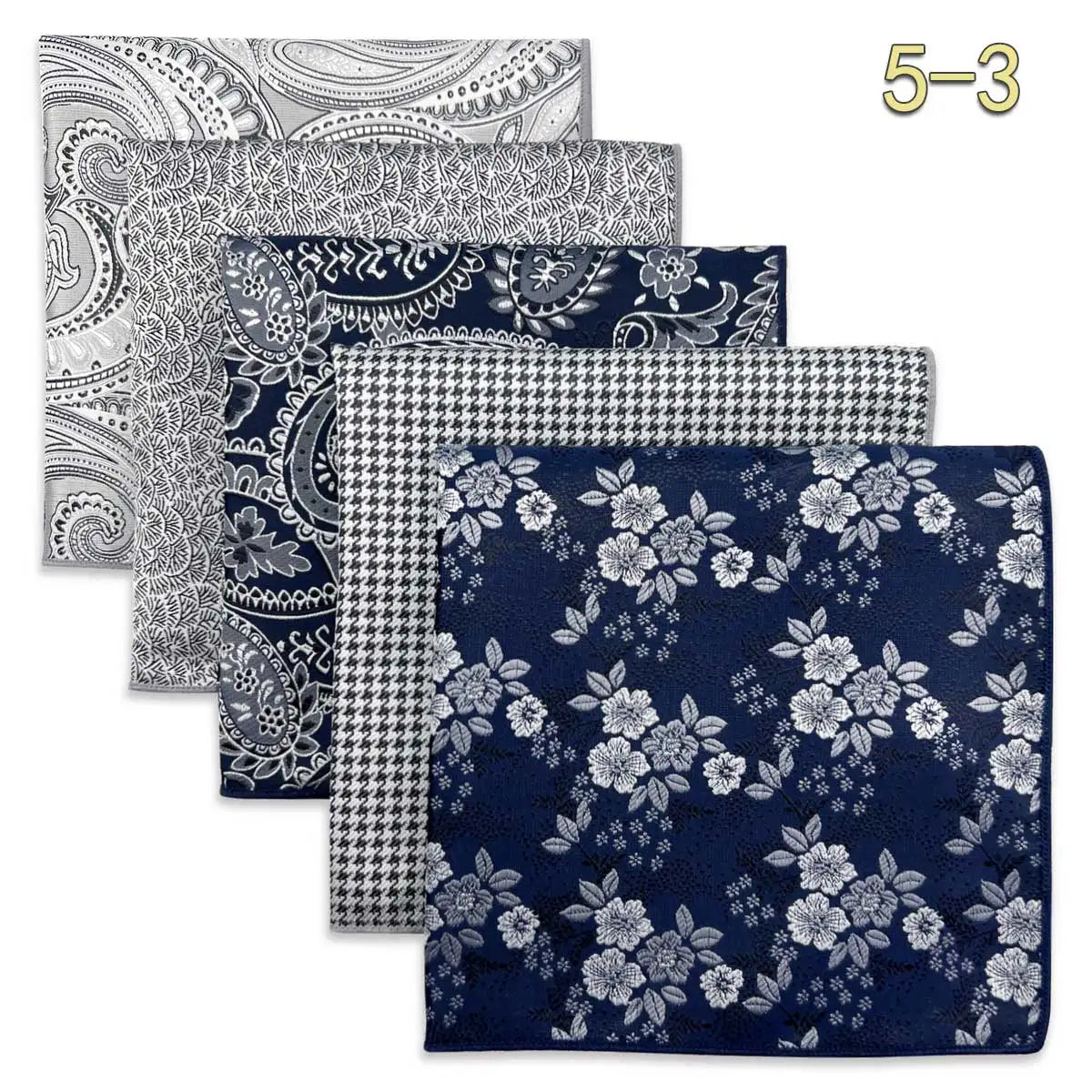 5-Pack Men's Microfiber Pocket Squares 12.6 in (32 cm) - Jacquard Woven Wedding & Formal Handkerchiefs, Assorted Patterns