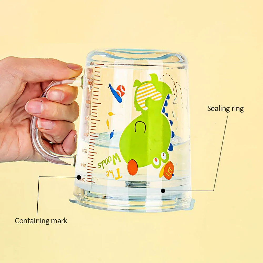 350ml Unicorn Kids Glass Cup with Lid and Straw, Transparent Milk and Breakfast Cup with Measuring Scale