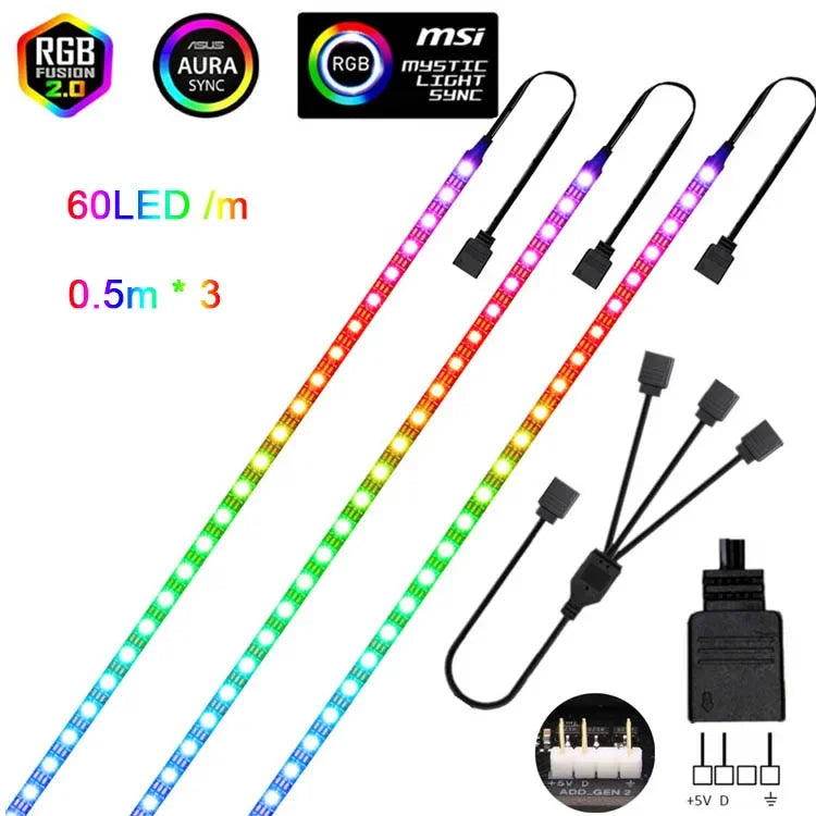 Addressable WS2812b 5V ARGB LED Strip – 3-Pin RGBIC PC Case Light (30/60 LEDs per m, IP30/IP65)