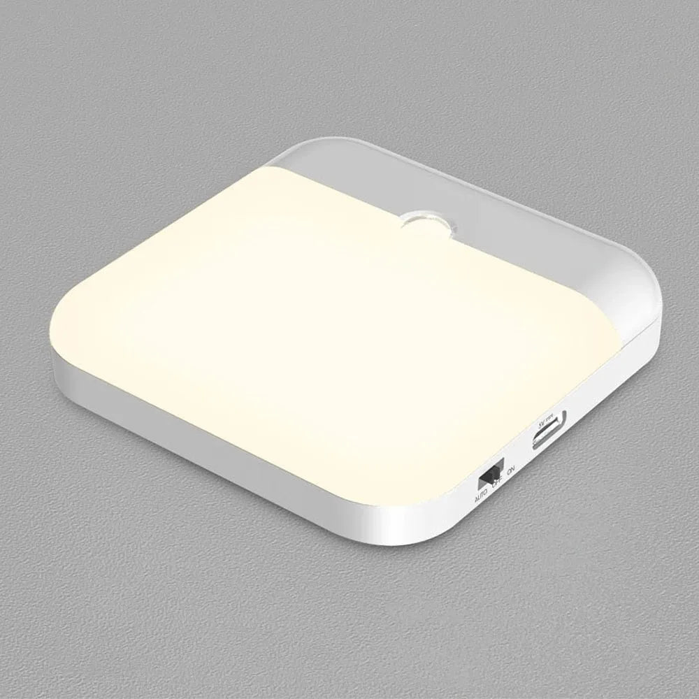 Motion Sensor LED Night Light - USB Rechargeable Square Lamp for Bedroom, Kitchen, Stairway, Hallway, Wardrobe & Cupboard