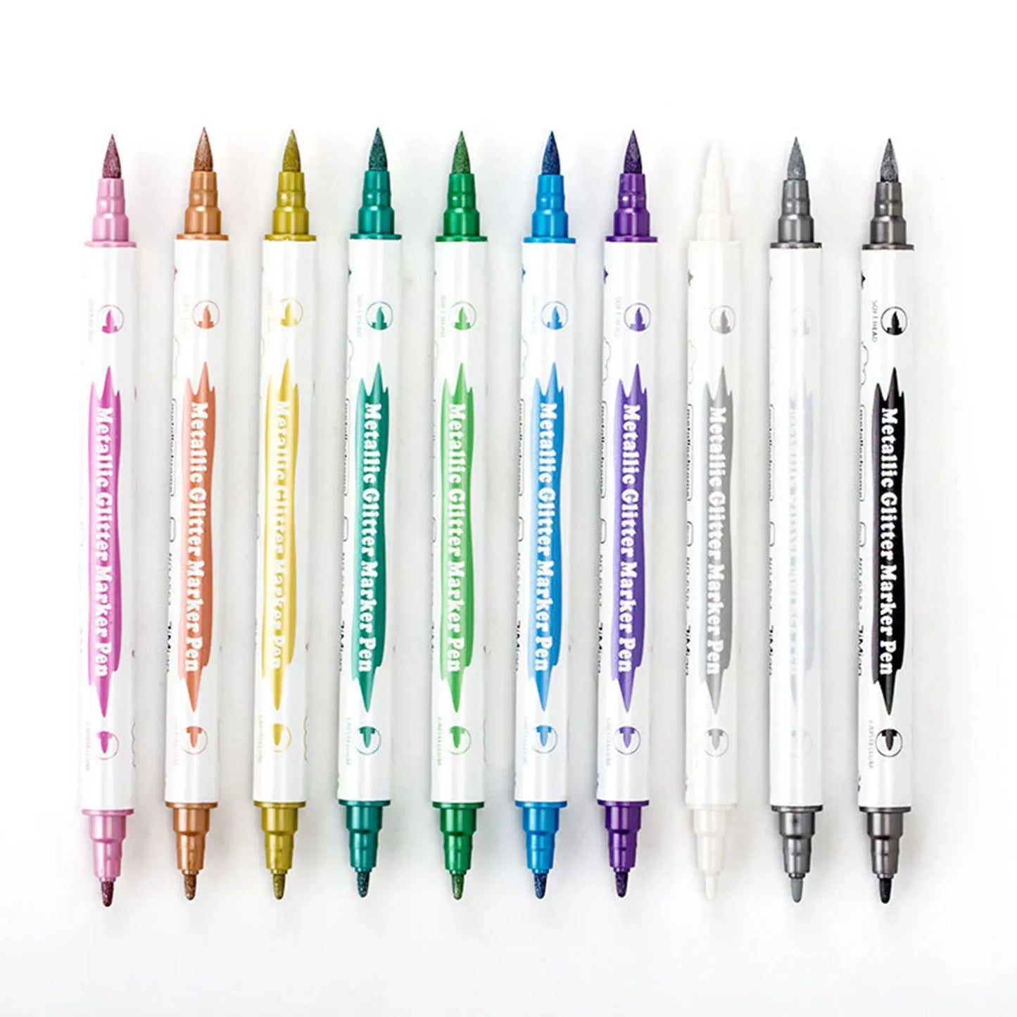 10-Pack Dual Tip Metallic Paint Markers – Brush & Fine Tip for DIY Cards, Scrapbooking & School Crafts