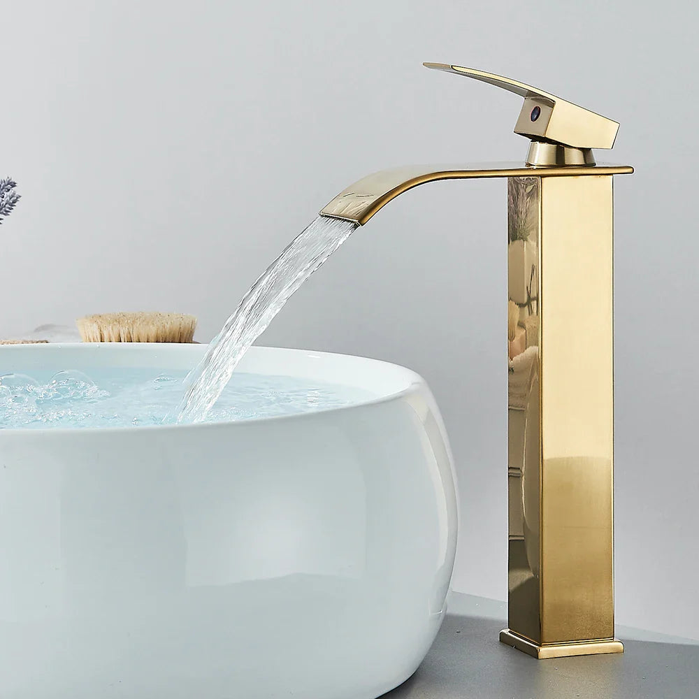Matte Black Waterfall Basin Faucet - Single-Handle Mixer Tap for Bathroom Sink (Deck-Mounted, Hot & Cold)