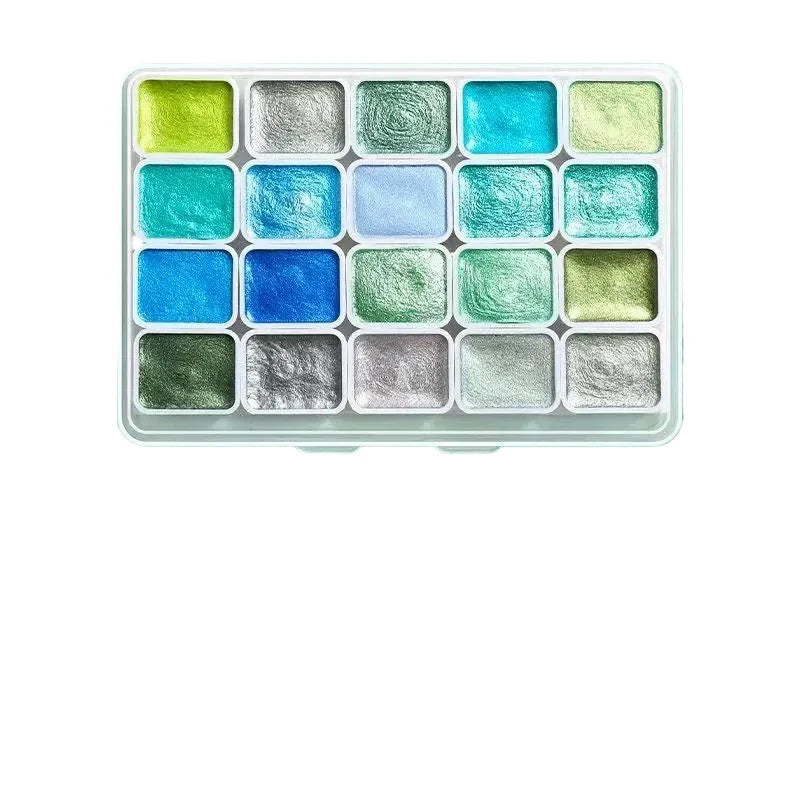 20-Color Metallic Watercolor Set - Portable Metal Tin with Shimmer Pearl Solid Paints and Art Supplies