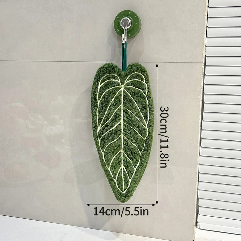Leaf-Shaped Coral Fleece Hand Towel – Absorbent Hanging Kitchen & Bathroom Towel