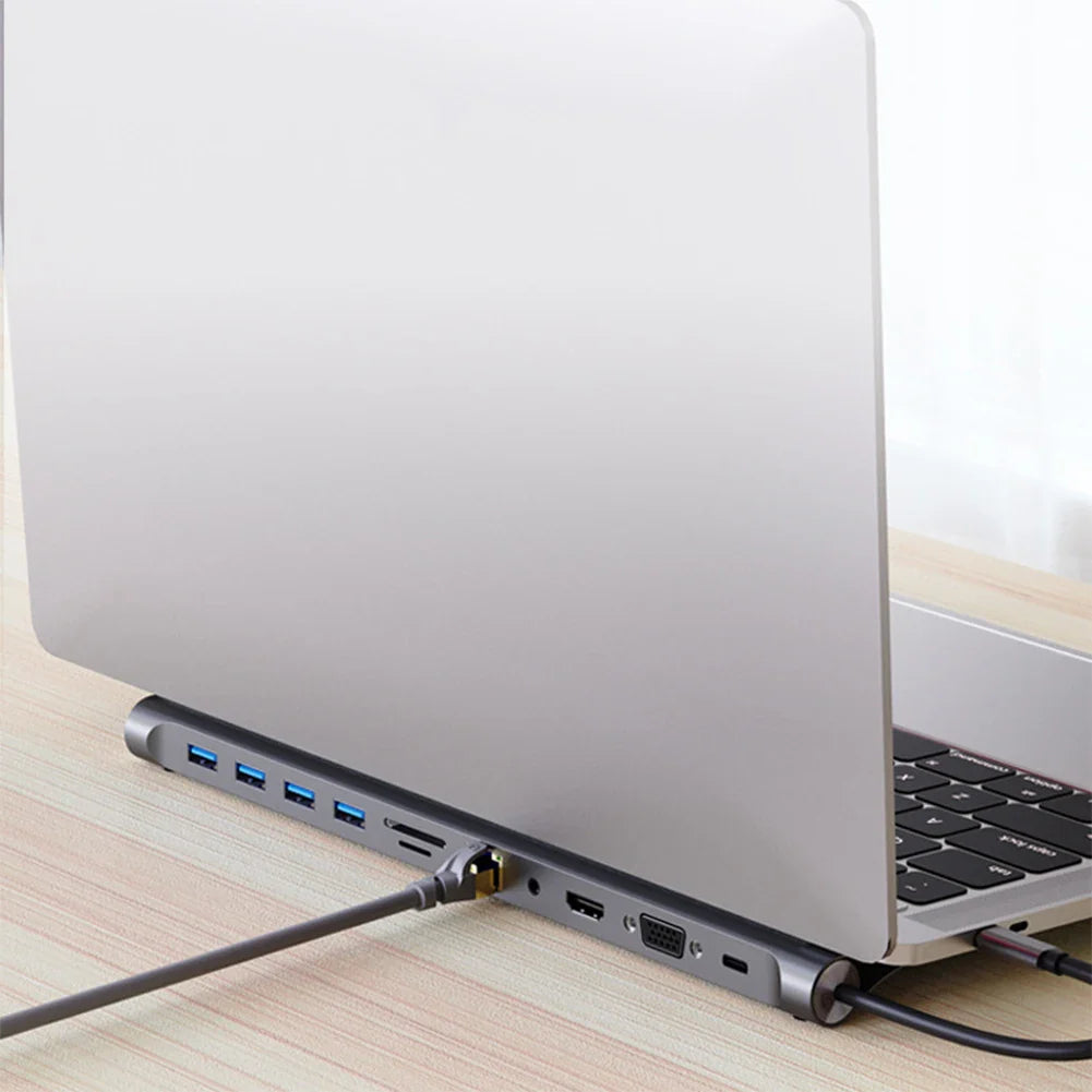 11-in-1 USB-C Docking Station Hub — 4K HDMI, VGA, 100W PD, 100Mbps Ethernet, SD/TF Card Slots, Audio, USB 3.0 + 3x USB 2.0