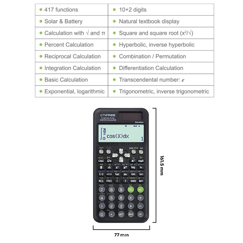 Scientific Calculator — Matrix & Equation Solver, Complex Number Function Calculator, 12-Digit Dual-Power for Office & Finance