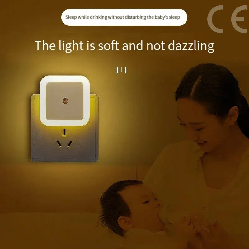 Wireless LED Night Light with EU Plug — Light Sensor Tricolor Nightlight for Kids Bedroom
