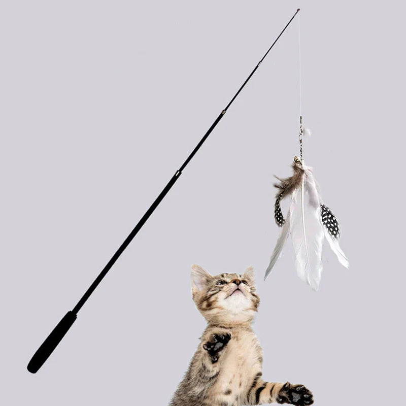 Telescopic Cat Wand Toy 1.8m (5.9 ft) Feather Teaser, Durable Scratch-Resistant Fishing Rod for Cats