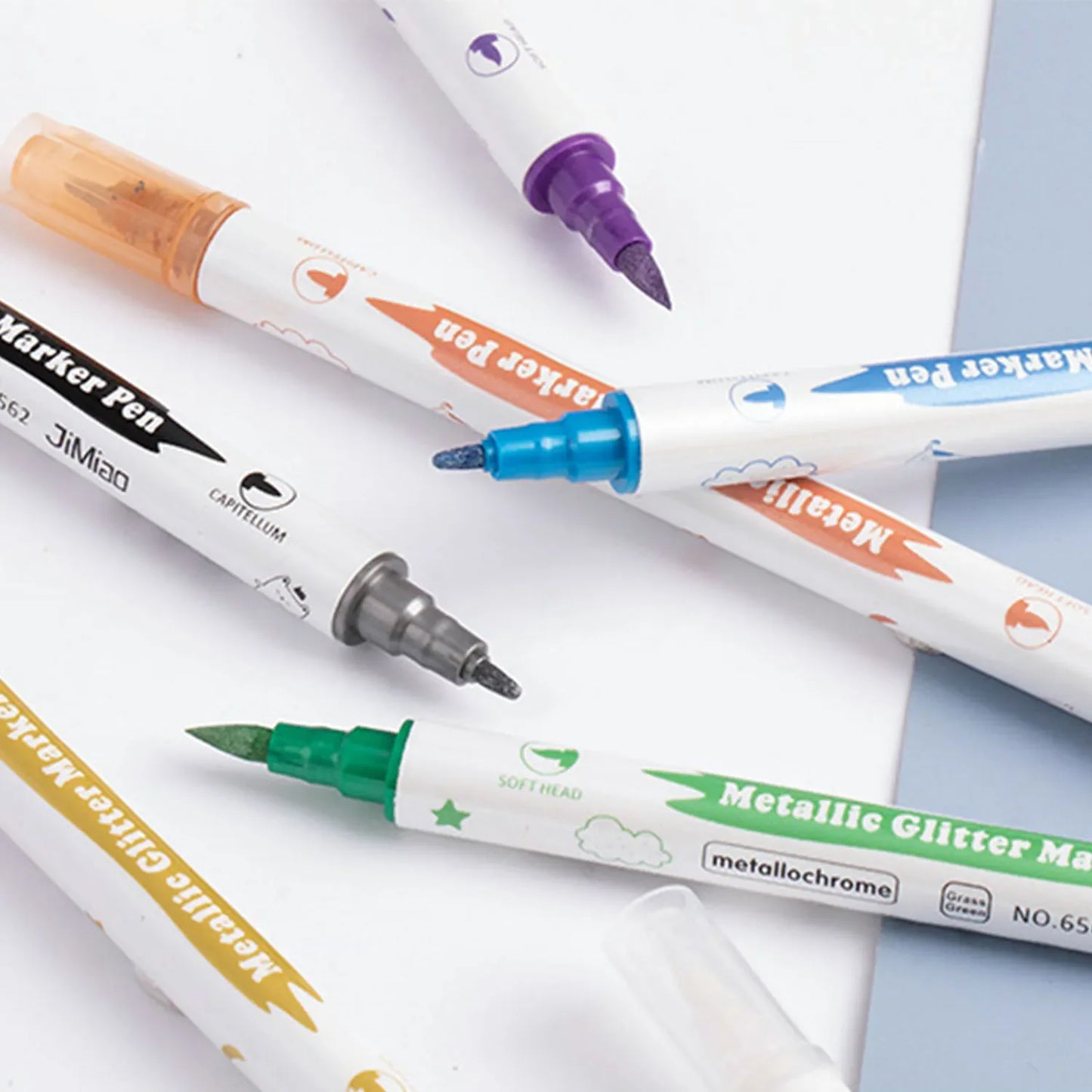 10-Pack Dual Tip Metallic Paint Markers – Brush & Fine Tip for DIY Cards, Scrapbooking & School Crafts