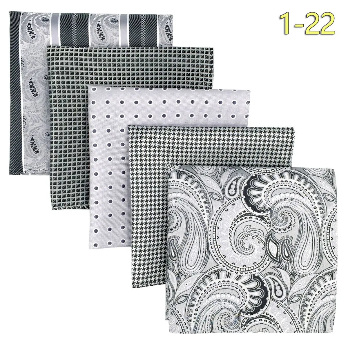5-Pack Men's Microfiber Pocket Squares 12.6 in (32 cm) - Jacquard Woven Wedding & Formal Handkerchiefs, Assorted Patterns