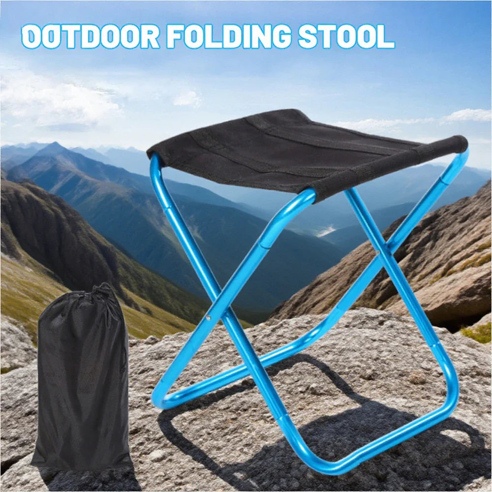 Portable Aluminum Folding Camping Stool - Ultralight Mini Fishing Chair with Storage