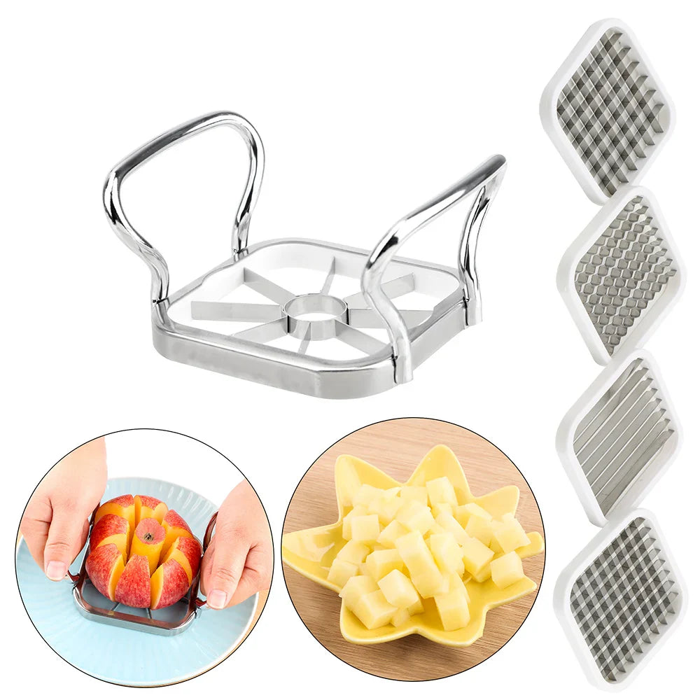 Multi-Function Stainless Steel 5-in-1 Fruit & Vegetable Slicer Cutter — Apple Corer, Pear Slicer & Potato Chip/Fries Maker