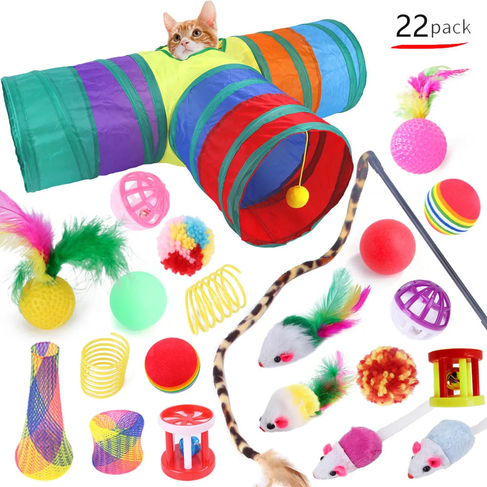 20-Piece Cat Toy Variety Pack – Interactive Kitten Toys Set with Sisal Mice, Feather Wands, Bell Balls & Plush
